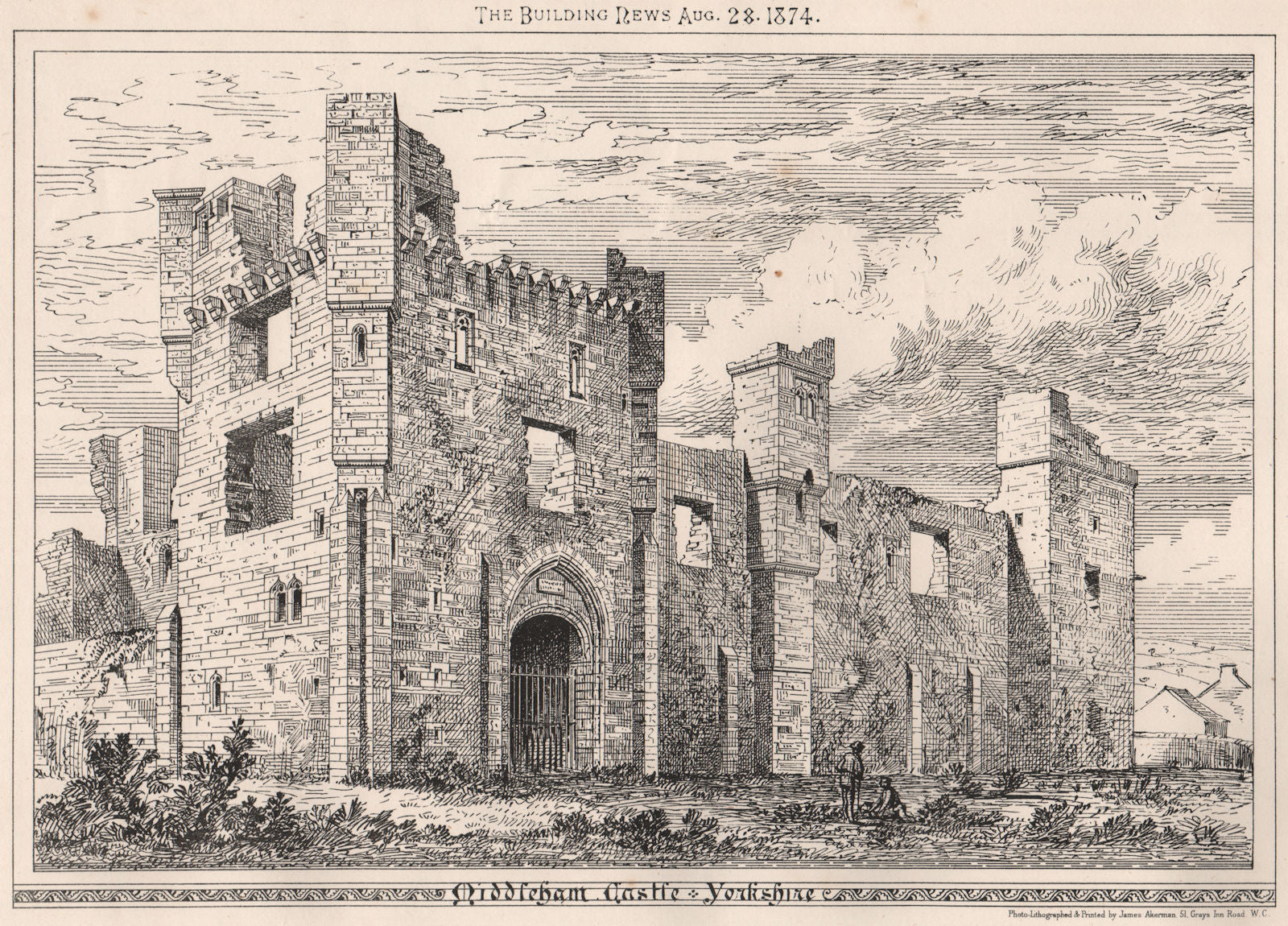 Middleham Castle, Yorkshire 1874 old antique vintage print picture